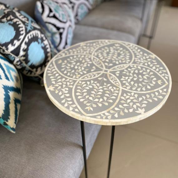 Floral Bone Inlay Side Table