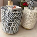 Cylinder Side Table Mother of Pearl Inlay pattern