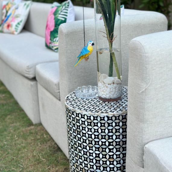 Cylinder Side Table Mother of Pearl Inlay pattern